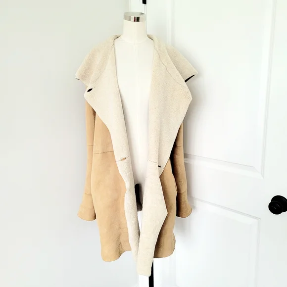 Vintage Sawyer of Napa Camel Hooded Shearling Fur Coat RARE Luxury Travel Winter - Picture 6 of 9